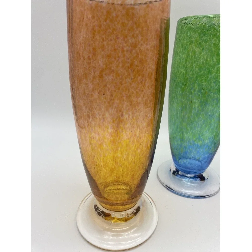 S.Palmer‎ SIGNED Hand Blown Glasses Tumblers Set Of 3 Speckled 8.5